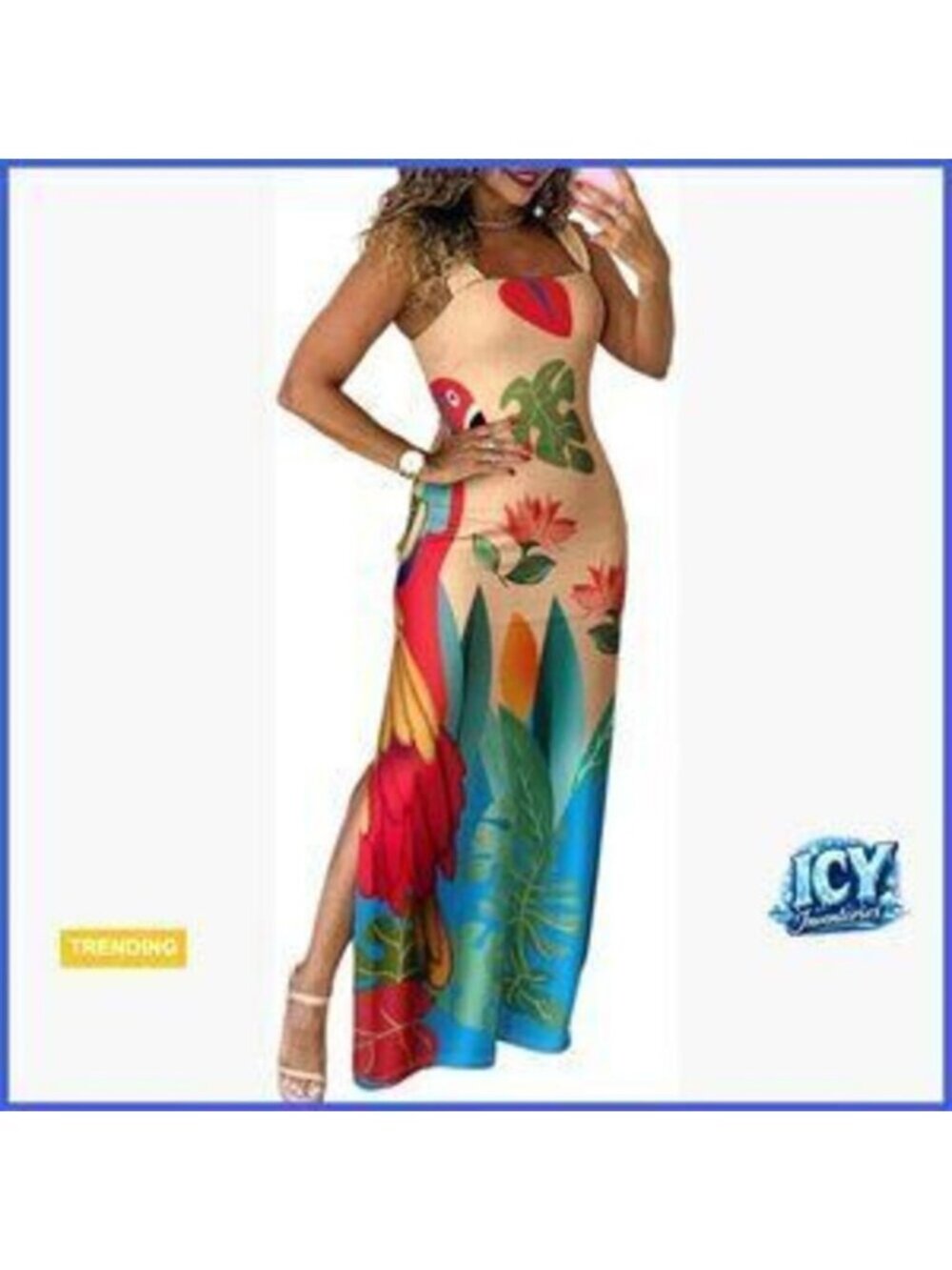 Polyester Blend Maxi Dress with Pockets Square Neck Casual Sundress
